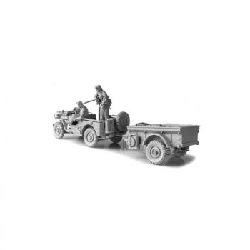 1/16 Bausatz Willys Jeep mit T-3 Anhänger, Fahrer und Schütze