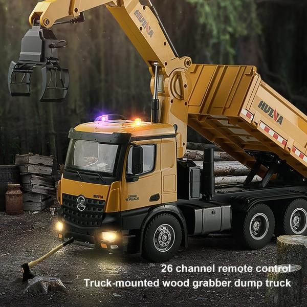 Huina 1575 RC Kipplader mit Kran, Holz und Schrottgreifer